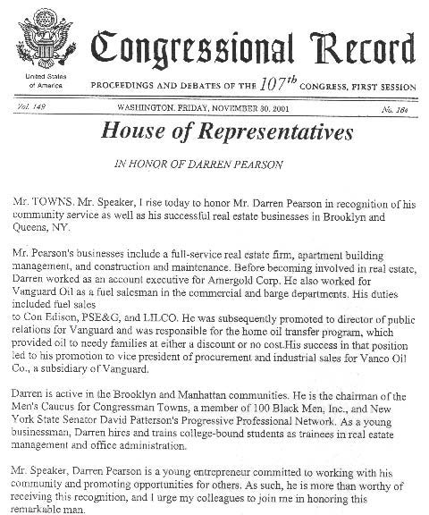 United States Congressional Record tribute to Darren K. Pearson