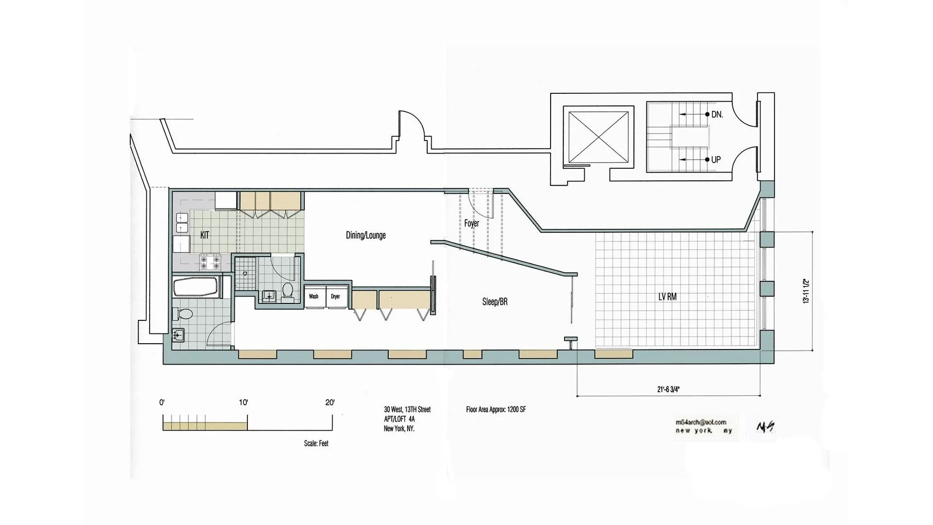 Floor plan of 30 West 13th Street, Residence 4A — approximately 1,200 sq ft